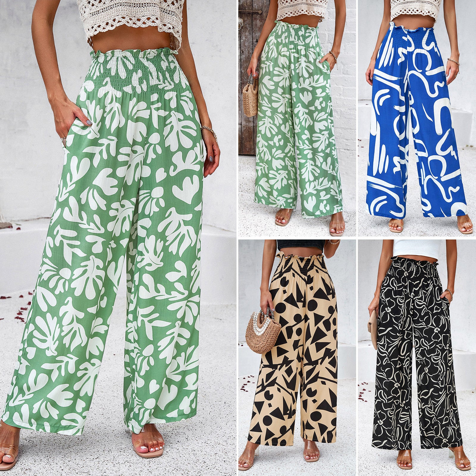 Damen Weite Palazzo-Hose mit floralem Muster Sovae