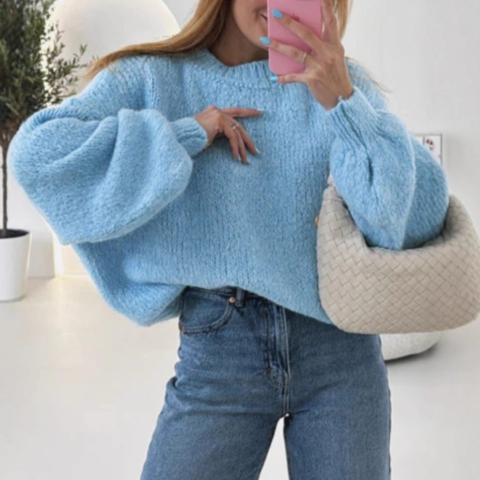 Damen kuscheliger Pullover mit voluminösen Ärmeln und strukturiertem Design Sovae