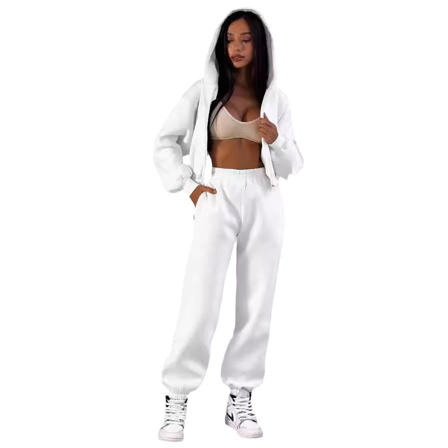 Damen kuscheliger Zip-Hoodie und Jogginghose Set Sovae