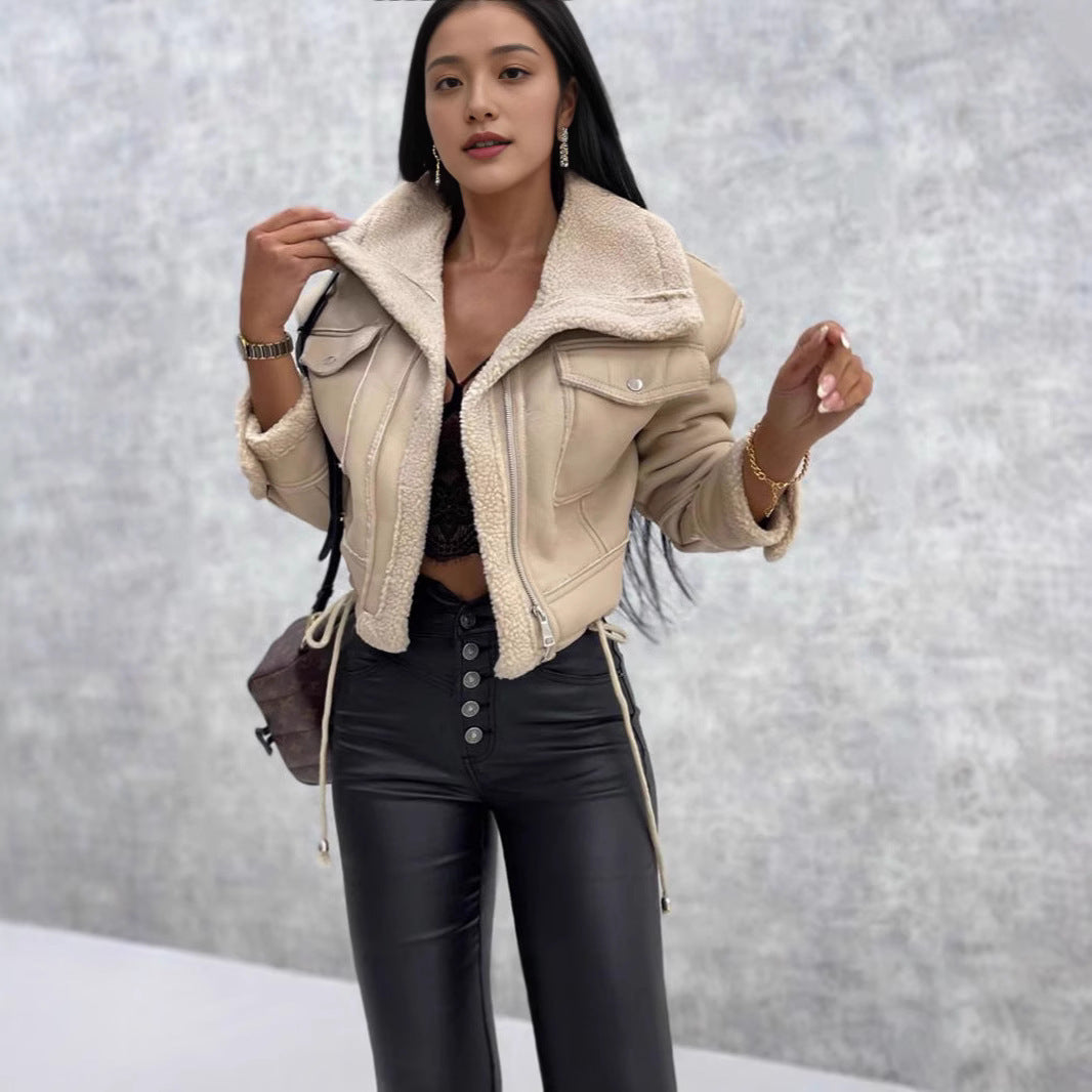 Damen trendige Kurzjacke mit samtigem Innenfutter Sovae