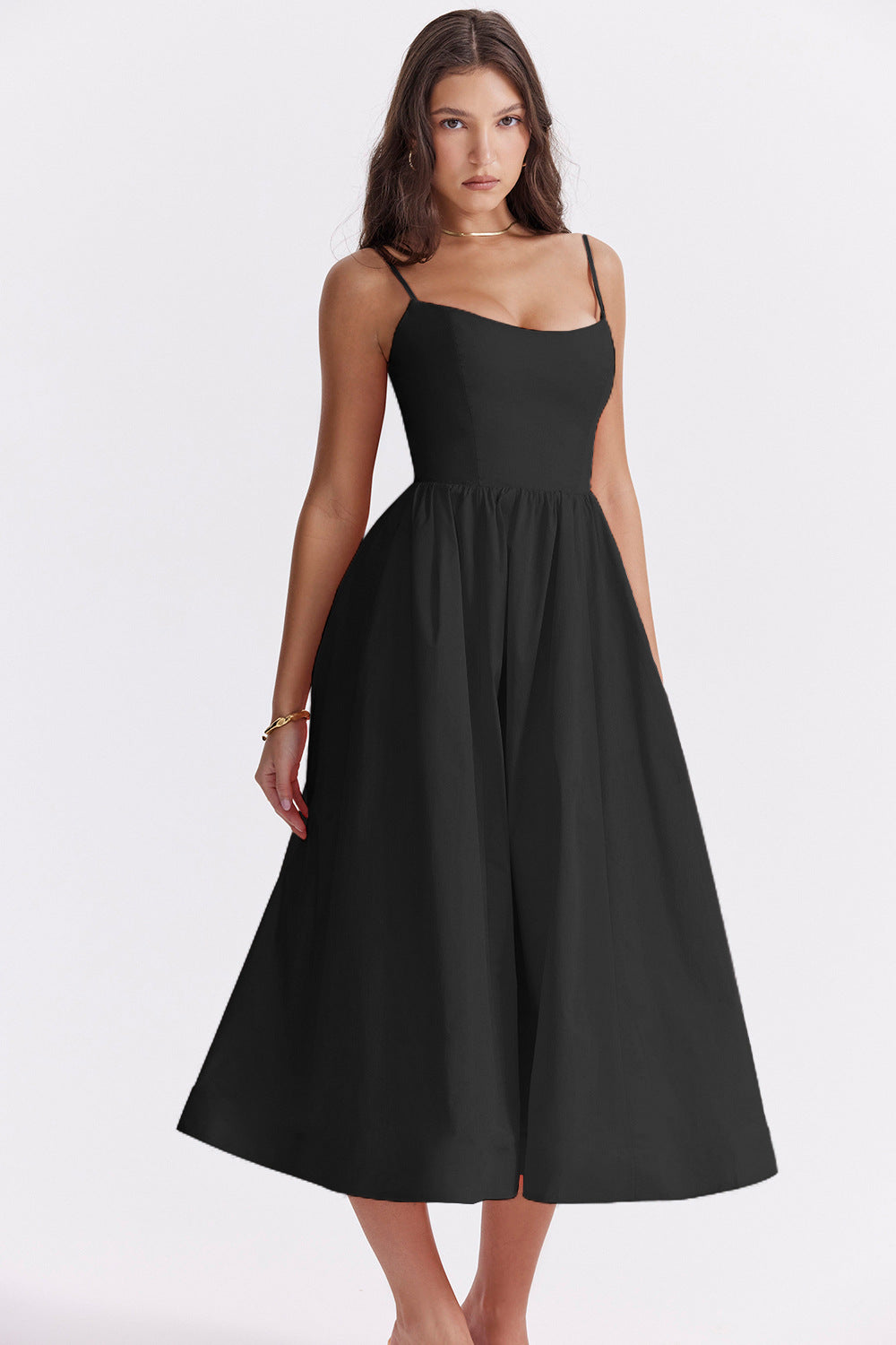 Damen Maxikleid mit floralem A-Linien-Schnitt und zarten Spaghettiträgern Sovae