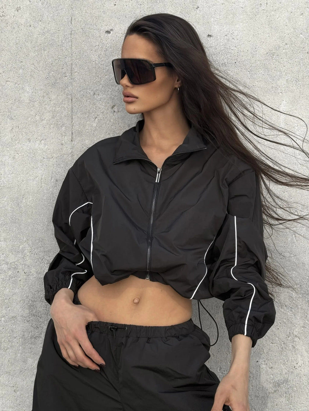 Damen Sportliche Windbreaker Jacke mit hohem Kragen Sovae