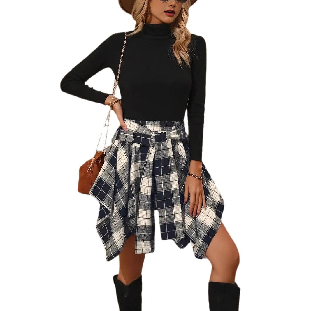 Damen Karo Wickelrock mit asymmetrischem Schnitt Sovae