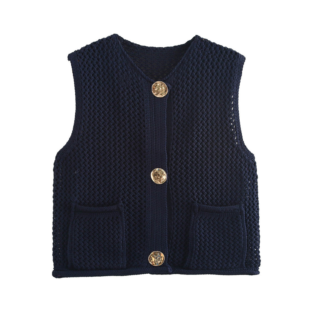 Damen Strickweste mit Knopfdetails und praktischen Taschen Sovae