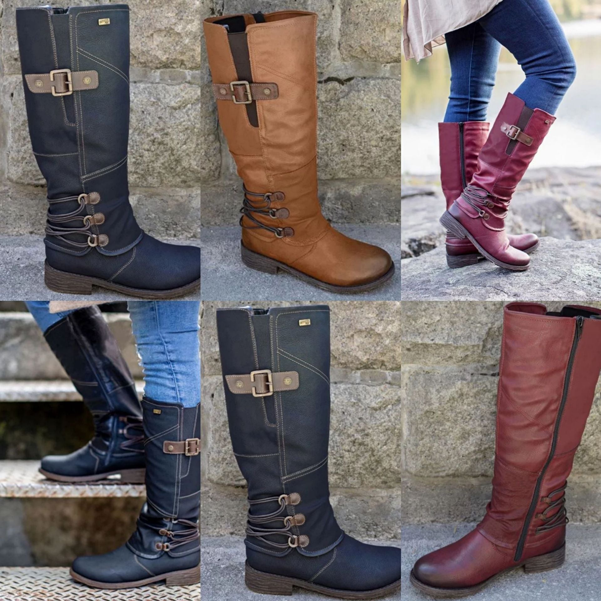 Damen Lederstiefel mit dekorativem Riemen und praktischem Schnürdesign Sovae