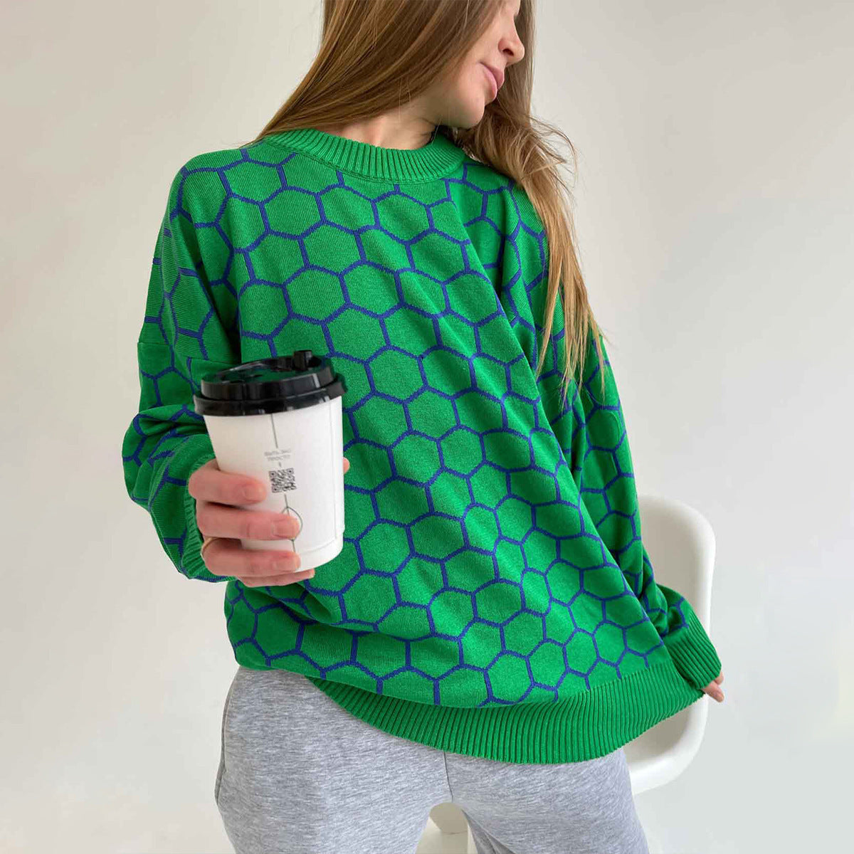 Damen Kreativer Strickpullover mit Wabenmuster Sovae