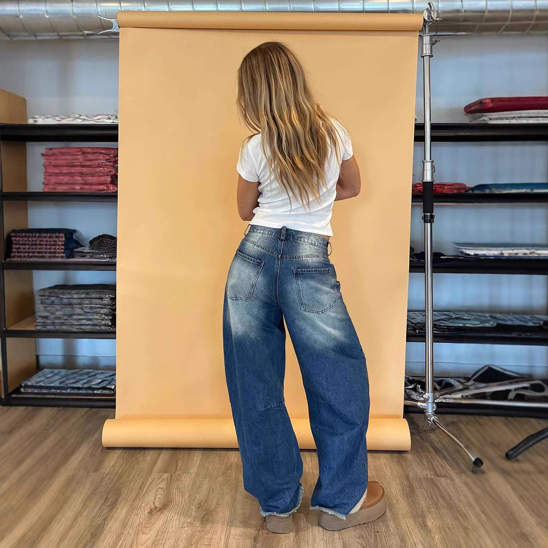 Damen Weit geschnittene Jeans mit hoher Taille und lässigem Schnitt Sovae