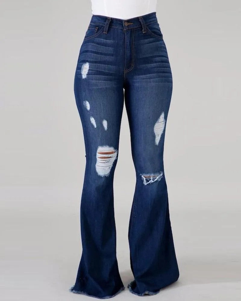 Damen Flared Jeans mit stylischen Rissen Sovae