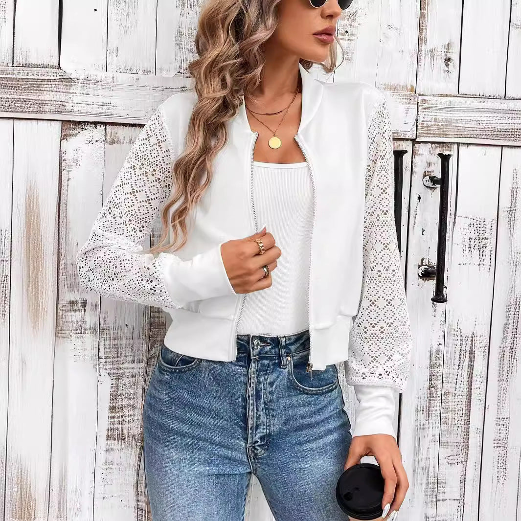 Damen Modejacke mit floralen Spitzeneinsätzen Sovae