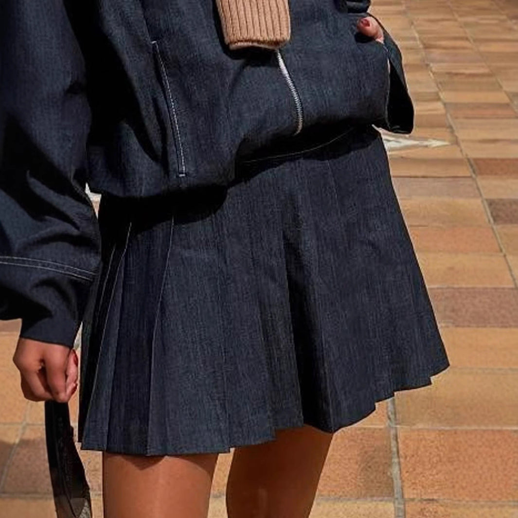 Damen Faltenrock im lässigen Denim-Stil Sovae