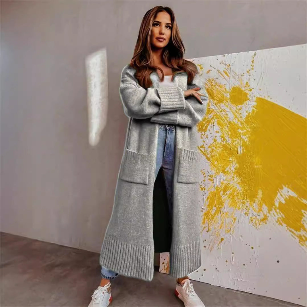 Damen Langer Strickcardigan mit praktischen Taschen und lässigem Schnitt Sovae