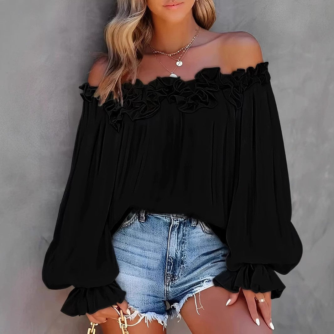 Damen Off-Shoulder Bluse mit Rüschendetail Sovae
