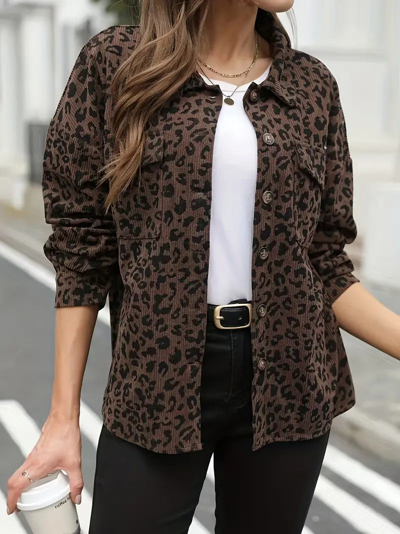 Damen Flanelljacke mit Leopardenmuster Sovae