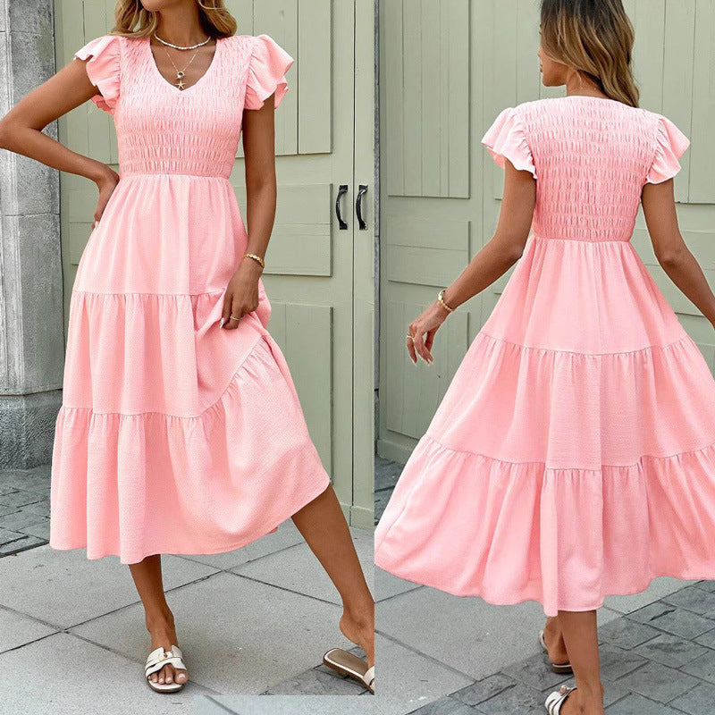 Damen Fließendes Stufen-Midi-Kleid Sovae