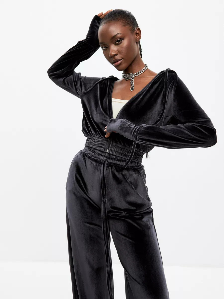 Damen Velours-Lounge-Set mit Kapuze Sovae