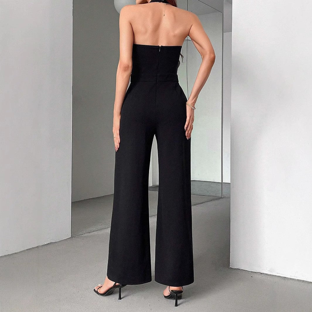 Damen Eleganter Jumpsuit mit seitlichen Farbkontrasten Sovae