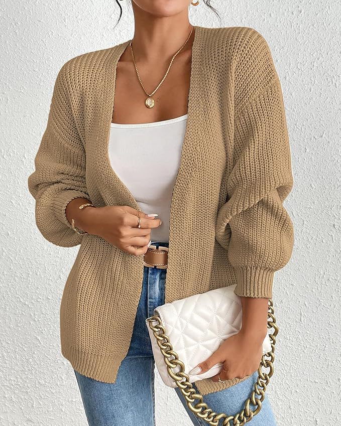 Damen lässige Strickjacke mit oversize Ärmeln und V-Ausschnitt Sovae