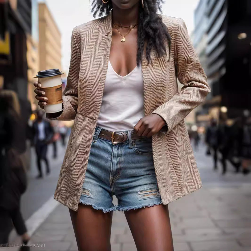 Damen elegante Blazerjacke im modernen Herringbone-Design Sovae