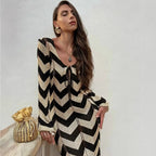 Damen Strickkleid mit Zickzackmuster und weit geschnittenen Ärmeln Sovae