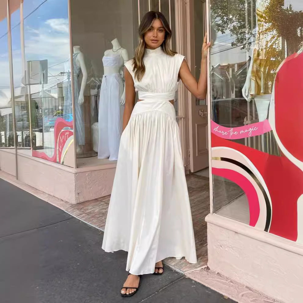 Damen Maxikleid mit hohem Kragen und taillierter Silhouette Sovae