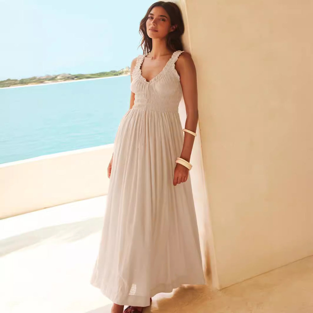 Damen Maxikleid mit Rüschendetails und taillierter Passform Sovae