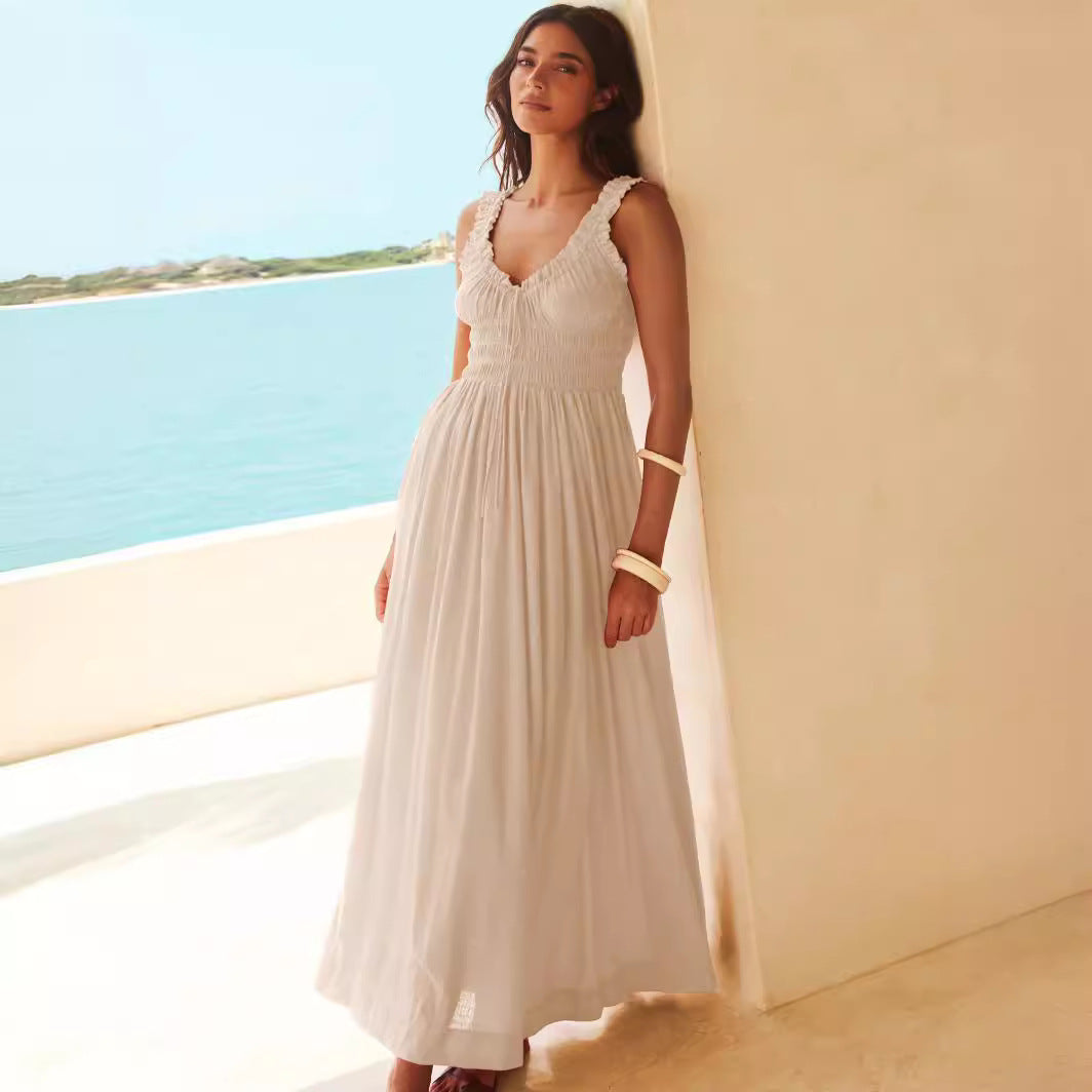 Damen Maxikleid mit Rüschendetails und taillierter Passform Sovae