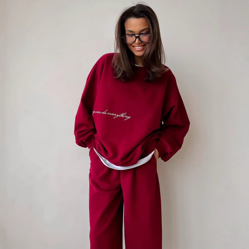 Damen gemütlicher Sweater und entspannte Hose Set Sovae