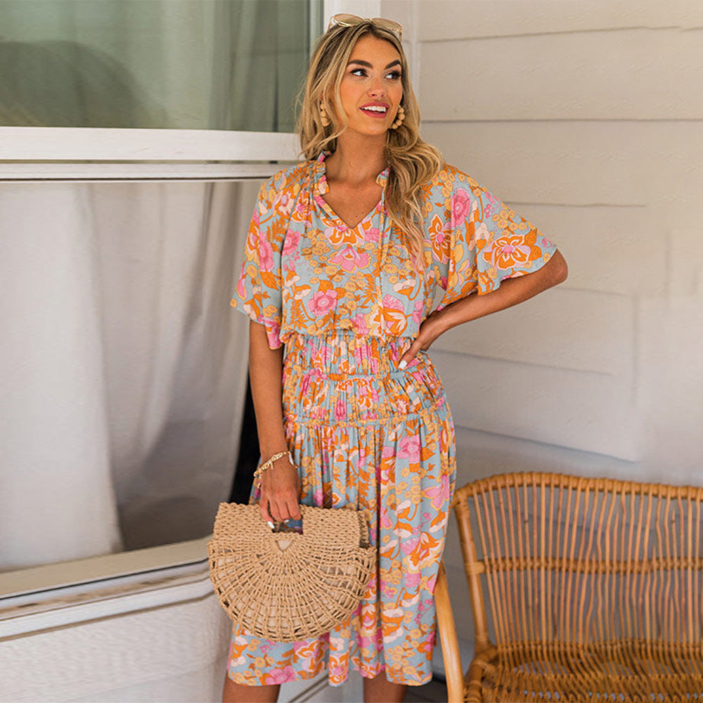 Damen Sommerliches Maxikleid mit elastischem Taillenzug und weitem Schnitt Sovae