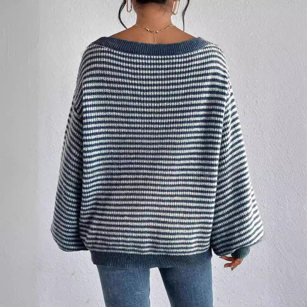 Damen lässiger Strickpullover mit weitem Schnitt und modernen Streifen Sovae