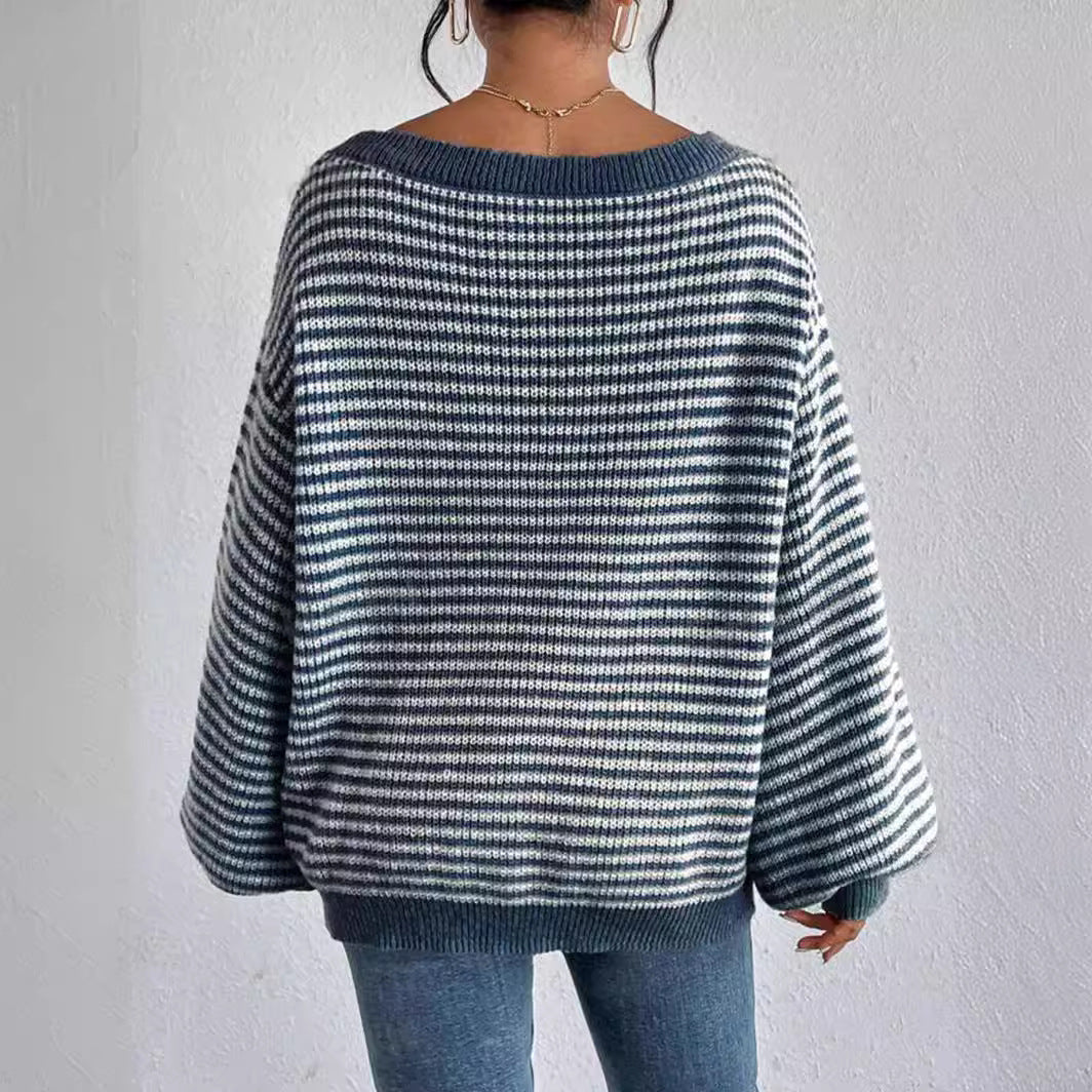 Damen lässiger Strickpullover mit weitem Schnitt und modernen Streifen Sovae
