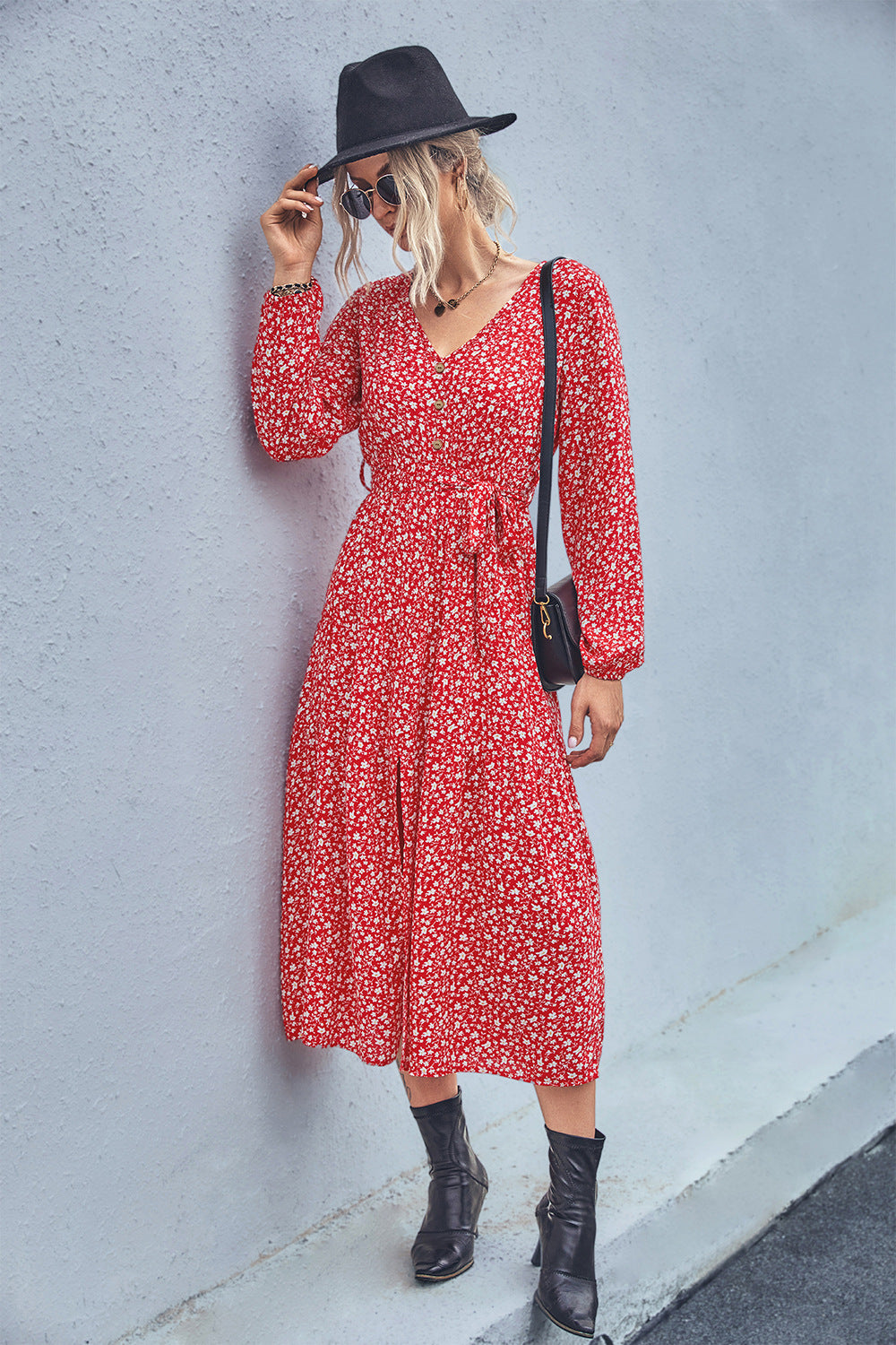 Damen Maxikleid mit elastischem Taillenbund und floralen Mustern Sovae