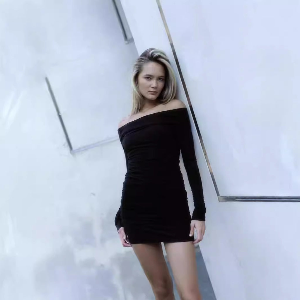 Damen Figurbetontes Off-Shoulder Minikleid mit Rüschendetails Sovae