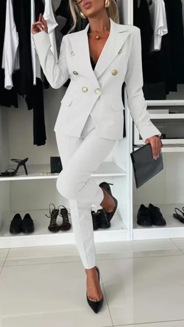 Damen elegantes Tailored Anzug-Set mit doppelter Knopfleiste Sovae
