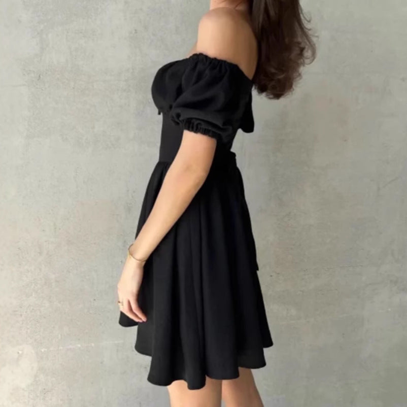 Damen Off-Shoulder Minikleid mit Volantärmeln und Taillenknoten Sovae