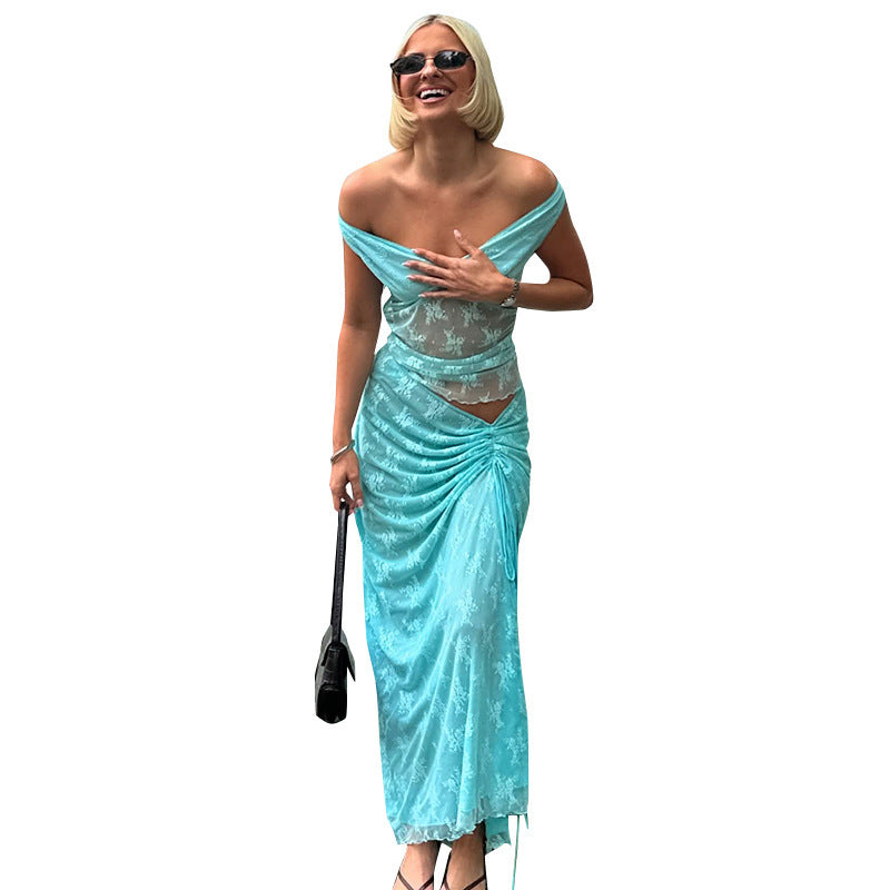 Damen elegantes Spitzen-Midi-Kleid mit asymmetrischem Schnitt Sovae