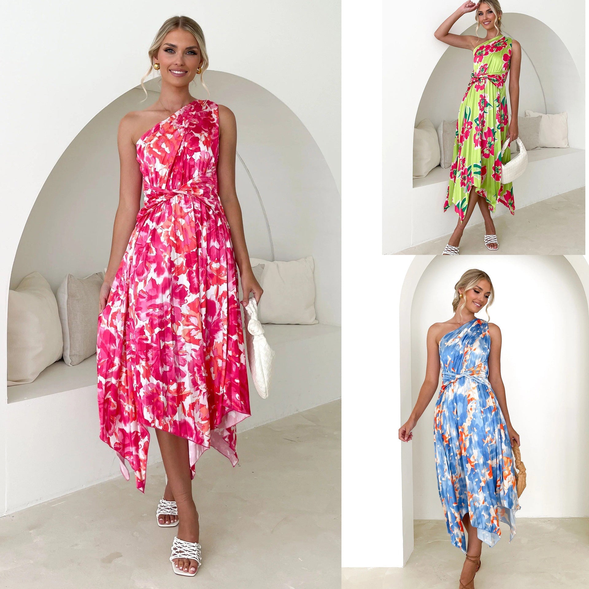 Damen asymmetrisches Blumenwickelkleid Sovae