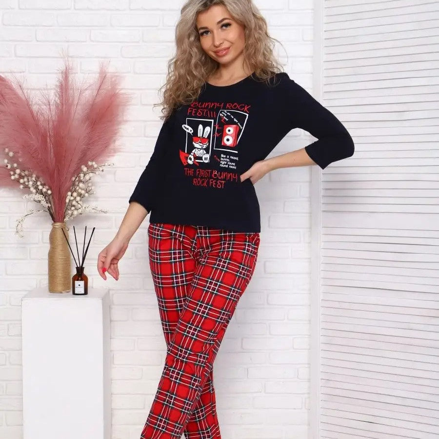 Damen lässige Pyjama Kombination mit grafischem Design Sovae