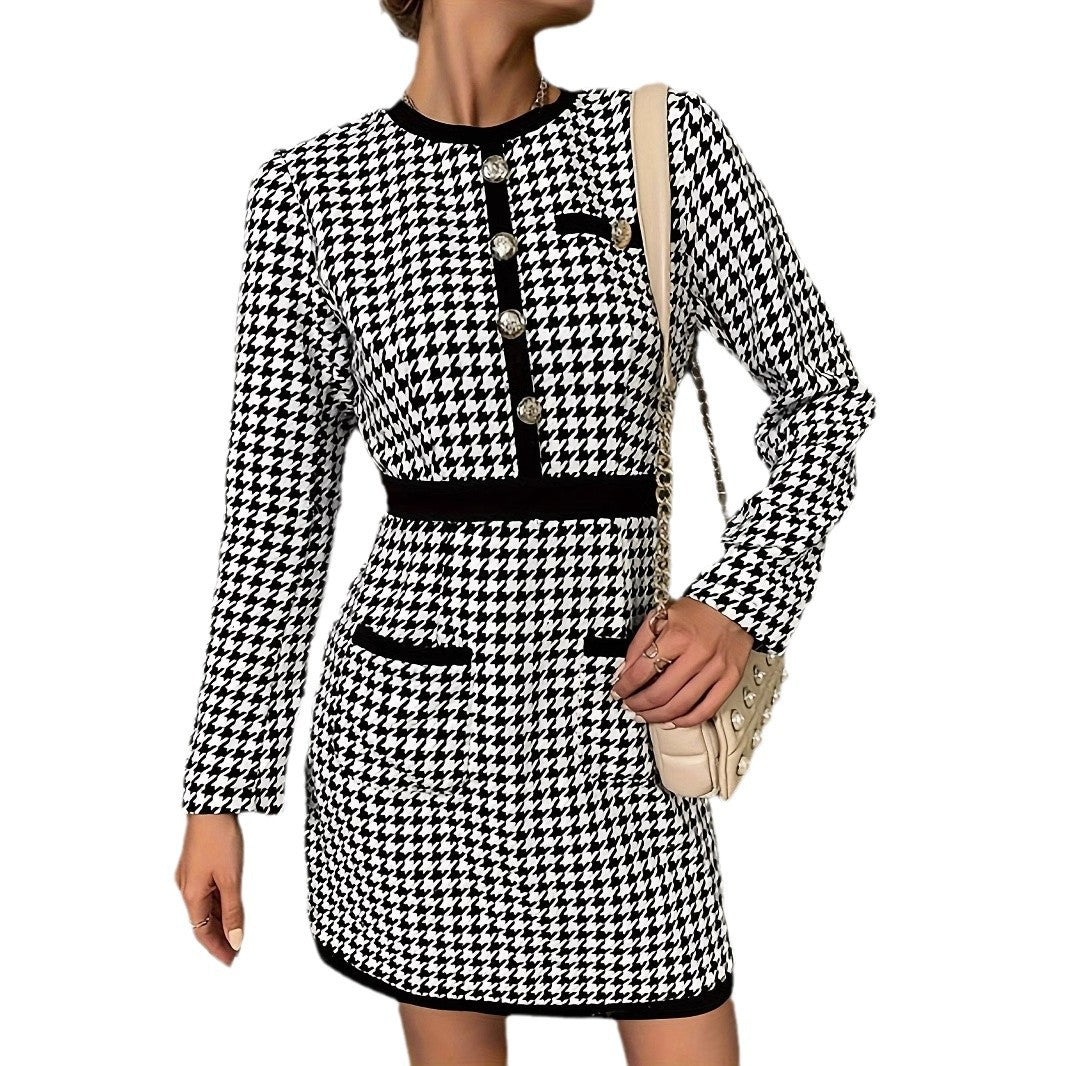 Damen Minikleid mit Karomuster und eleganten Knopfdetails Sovae