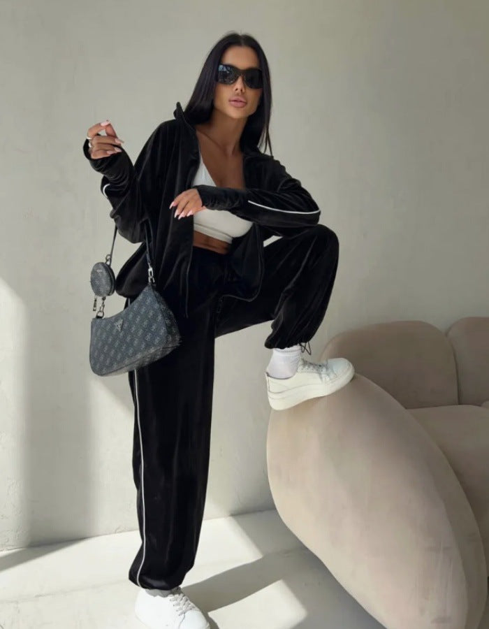 Damen modischer Velours-Loungewear-Trainingsanzug Sovae