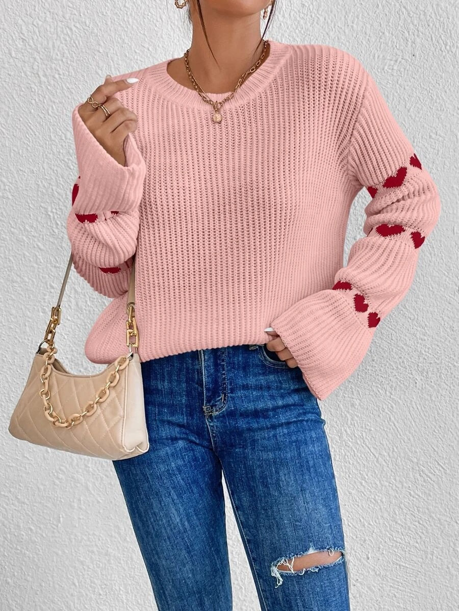 Damen Pullover mit trendiger Herzmuster-Applikation Sovae