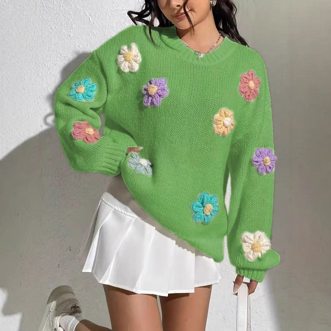 Damen blumengestickter Oversized-Pullover Sovae