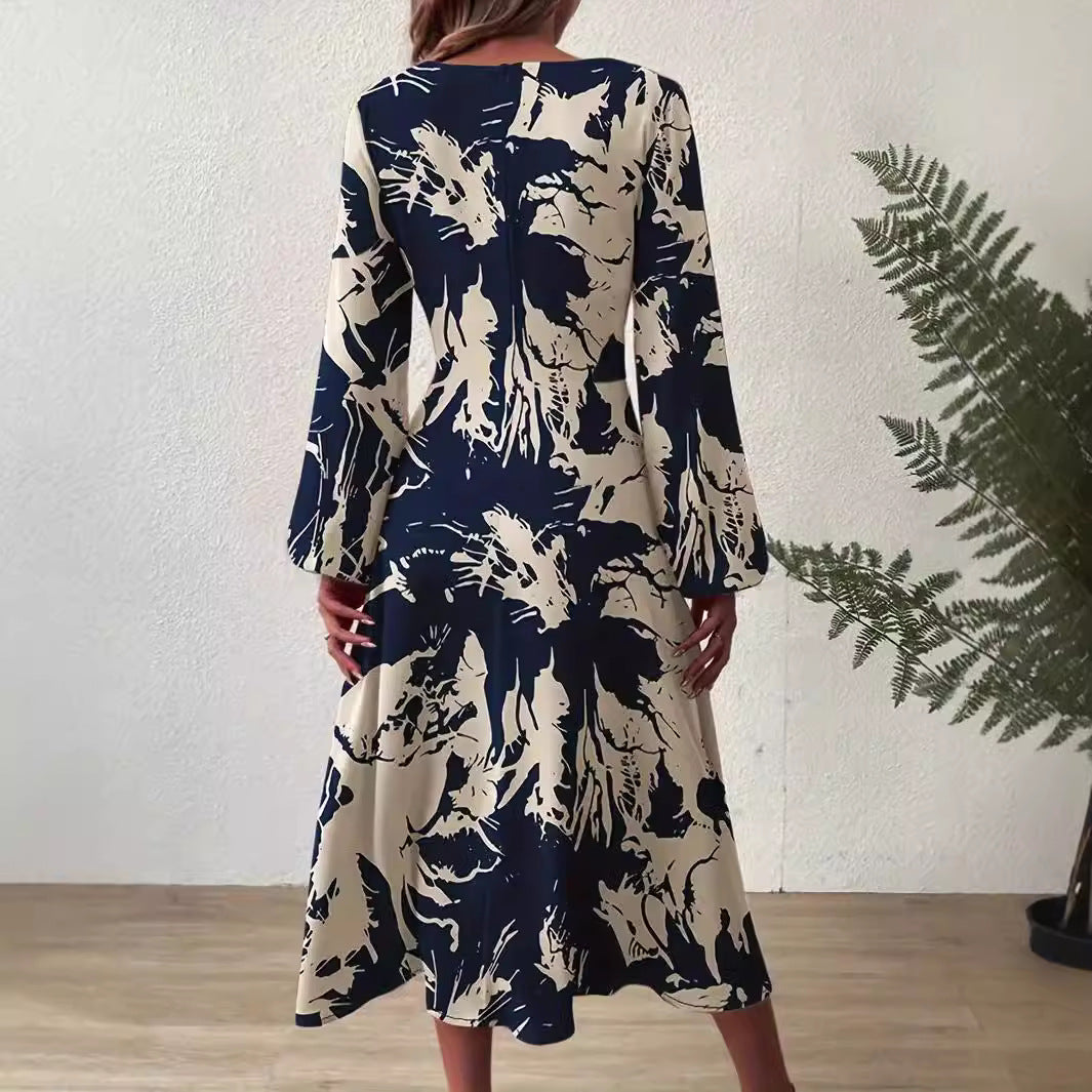 Damen Midi-Kleid mit floralen Details und schickem V-Ausschnitt Sovae
