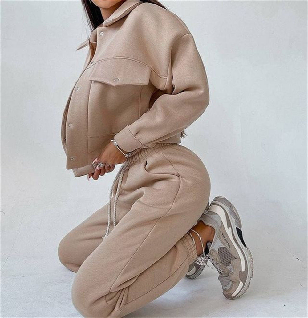 Damen lässiges Fleece-Set mit praktischer Jacke und bequemen Jogginghosen Sovae
