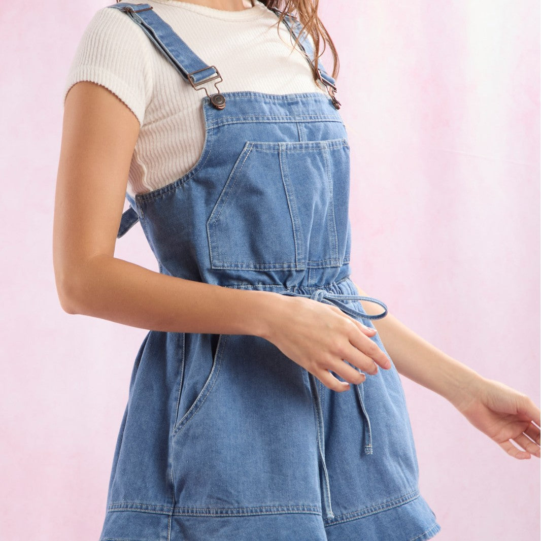 Damen lässiger Denim-Latzanzug mit praktischen Taschen und verstellbaren Trägern Sovae