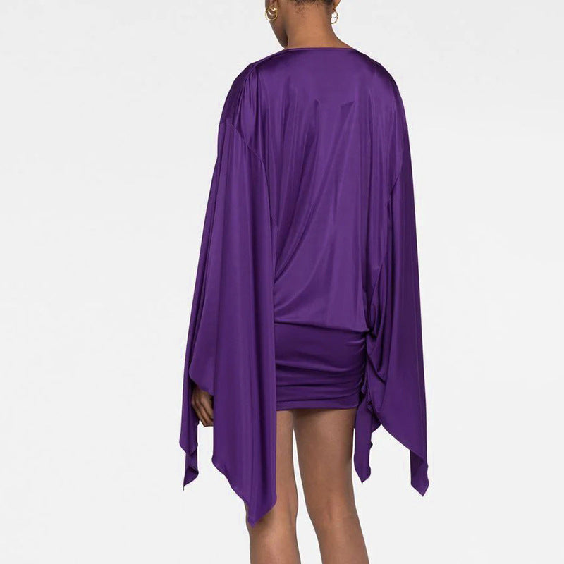 Damen elegantes Drapiertes Kleid mit asymmetrischem Saum Sovae