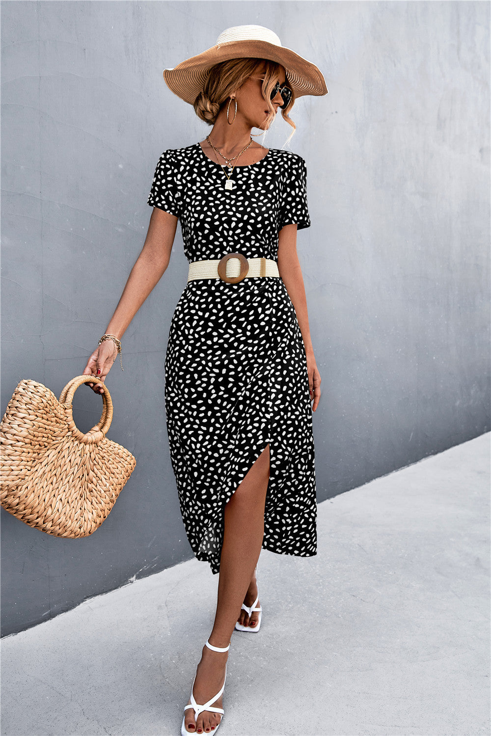 Damen Midikleid mit asymmetrischem Schnitt und dekorativem Gürtel Sovae