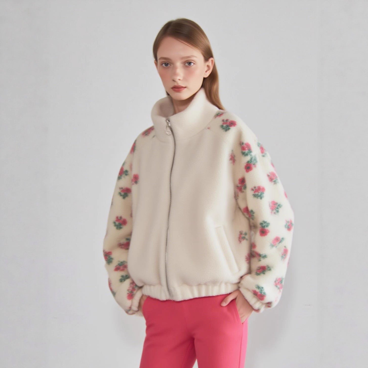 Damen kuscheliger Fleece-Pullover mit floralem Design Sovae