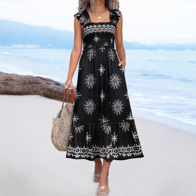 Bohemian Tropical Print Maxi-Kleid für Damen Sovae