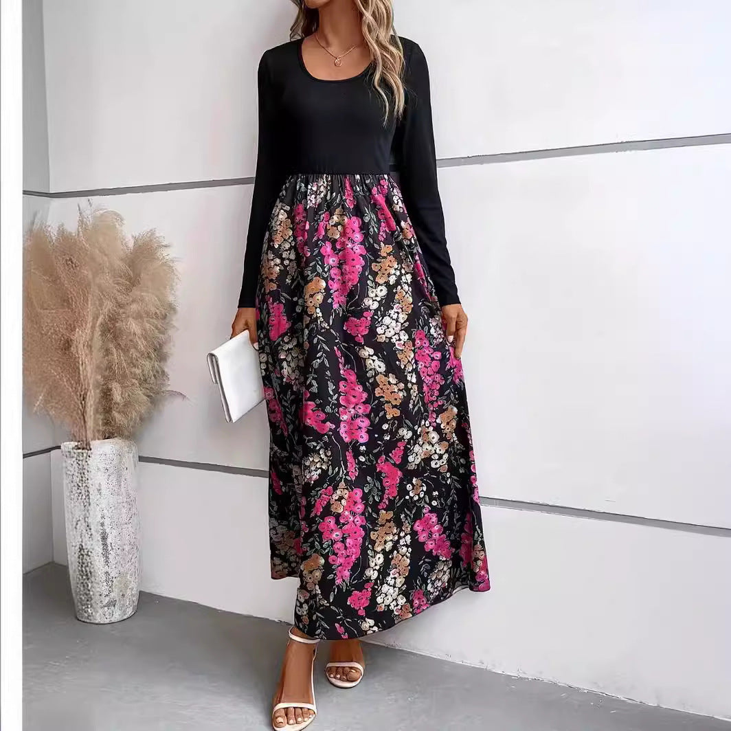 Damen Maxikleid mit floralem Design und langen Ärmeln Sovae