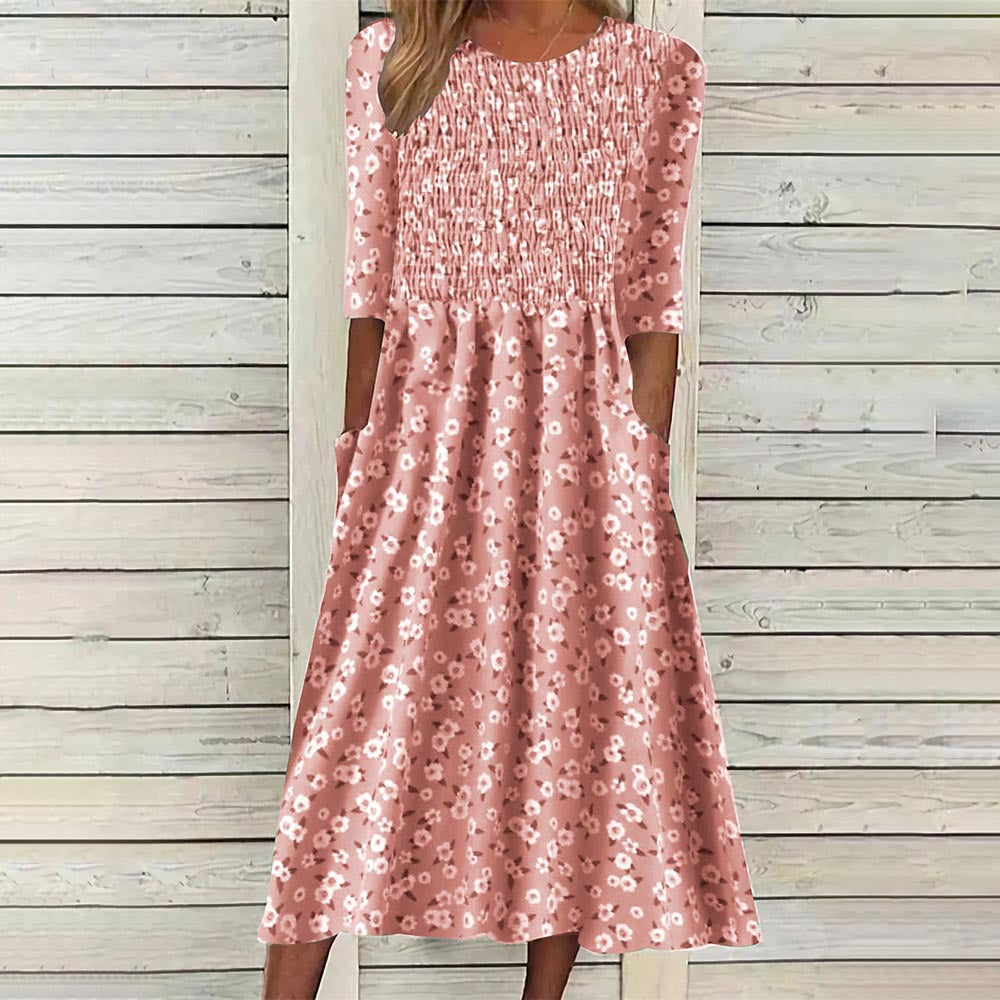 Damen Midikleid mit eleganter Raffung und praktischen Taschen Sovae